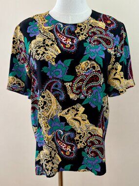 EUC Vintage 90s Spenser Jeremy Petites 100% Silk Psychedelic Paisley Top Size M